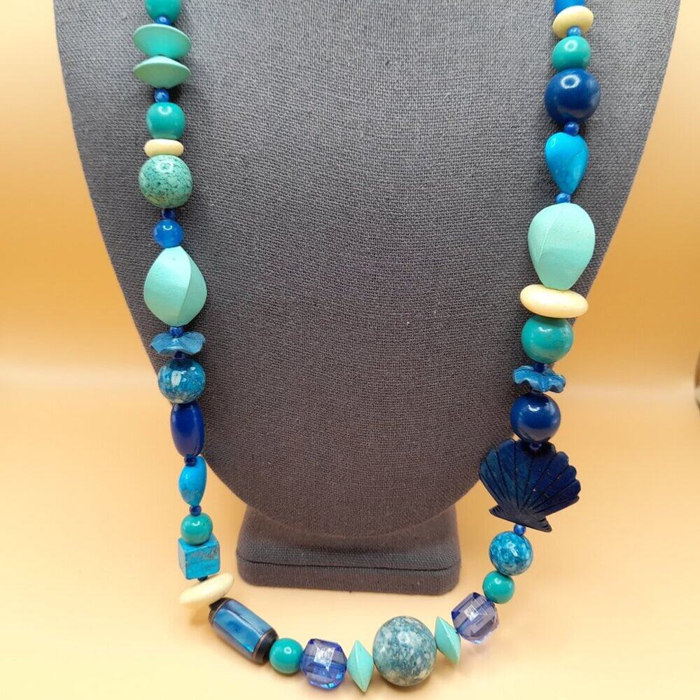 Vintage Blue Turquoise Large Bead Necklace, 30 Inches, Chunky Long Jewelry, 1970